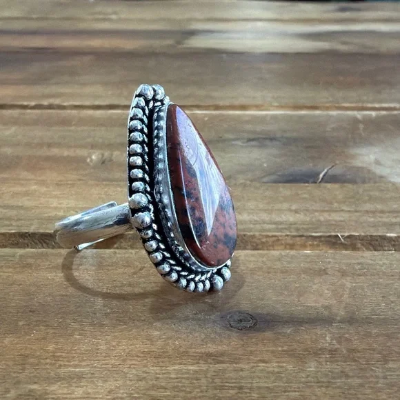 Vintage Style Mahogany Obsidian Quartz Gemstone Ring Size 9 Silver 925 Plated - Picture 3 of 3